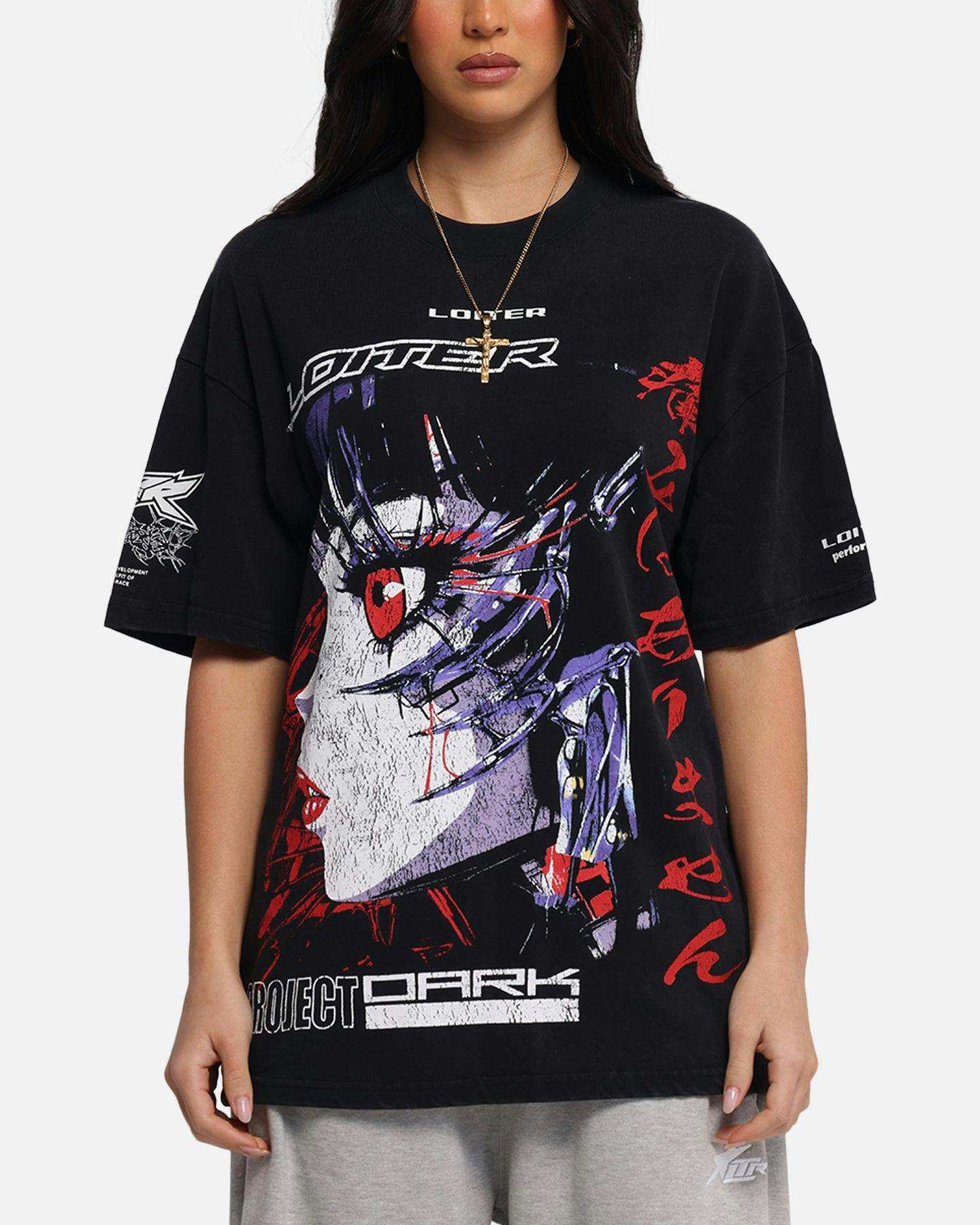 Loiter Cybernetics Vintage T-Shirt Black Acidwash