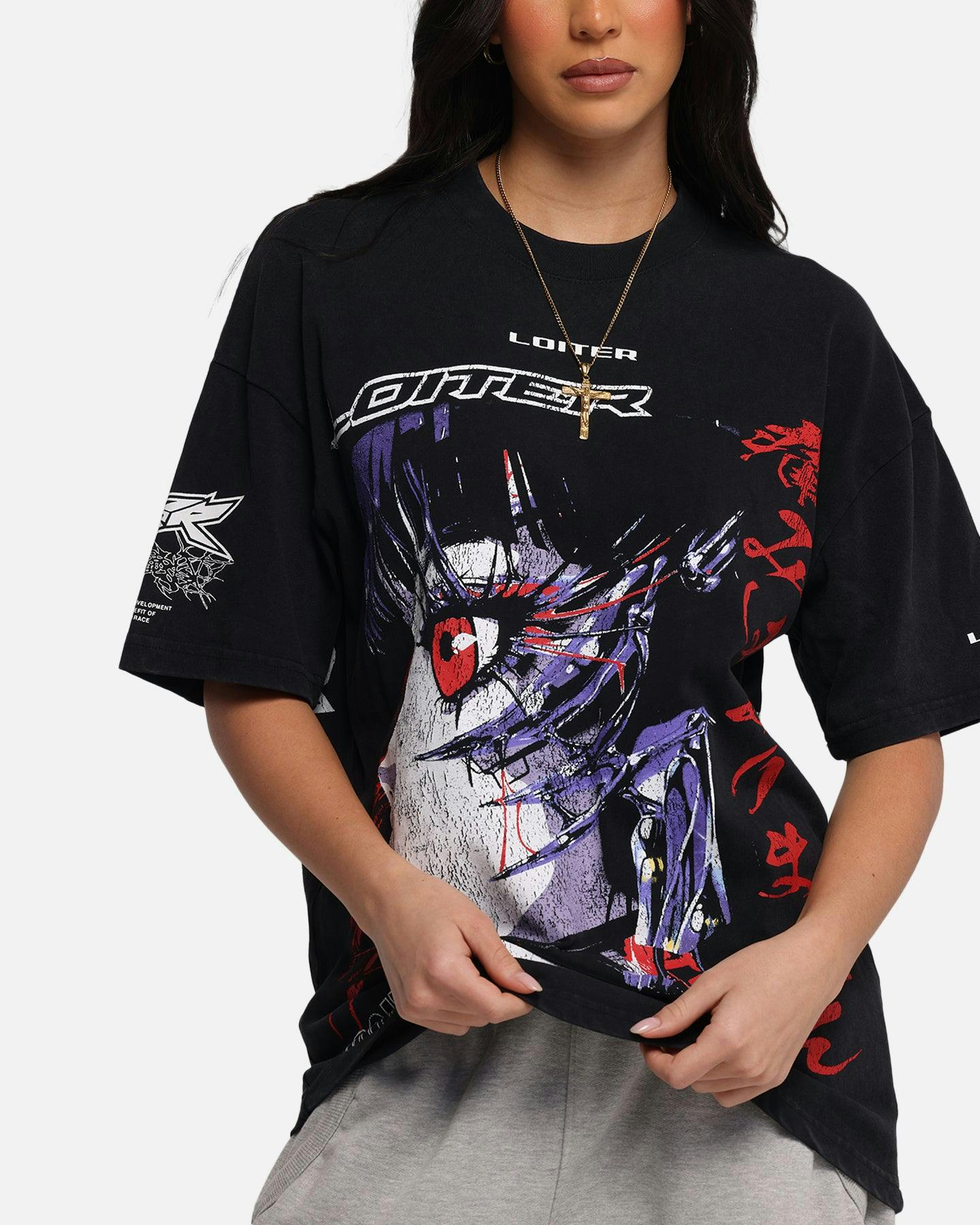 Loiter Cybernetics Vintage T-Shirt Black Acidwash
