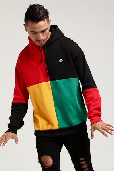 Cross Colours LA Colour Block Pullover Hoodie Black/Multi-Coloured