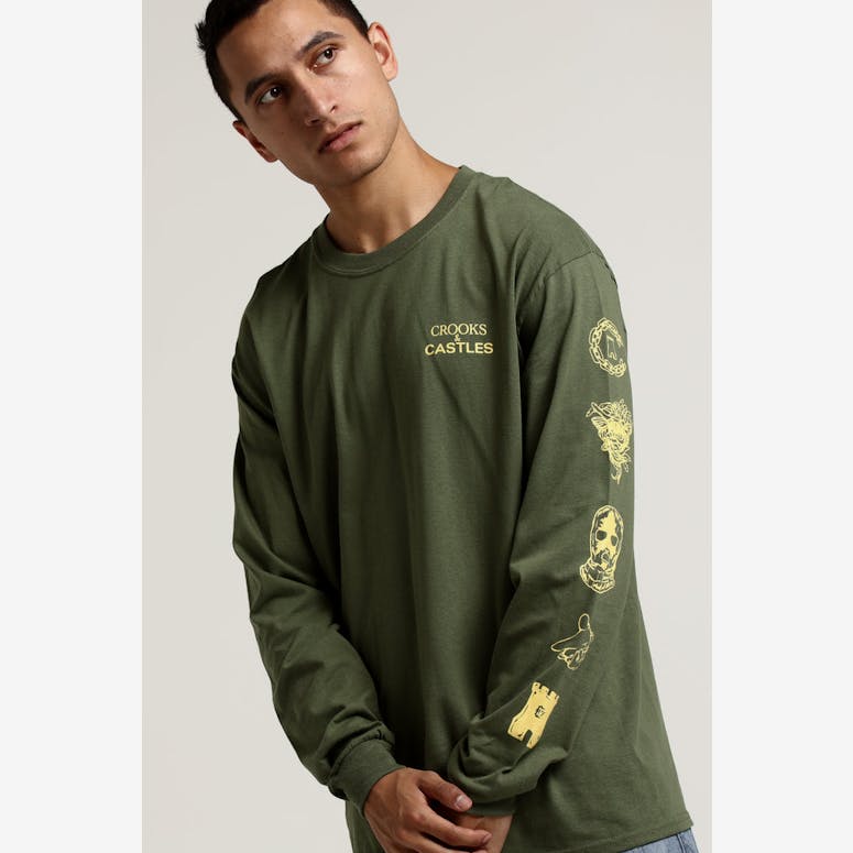 Crooks & Castles Etching Knit LS Tee Khaki Green