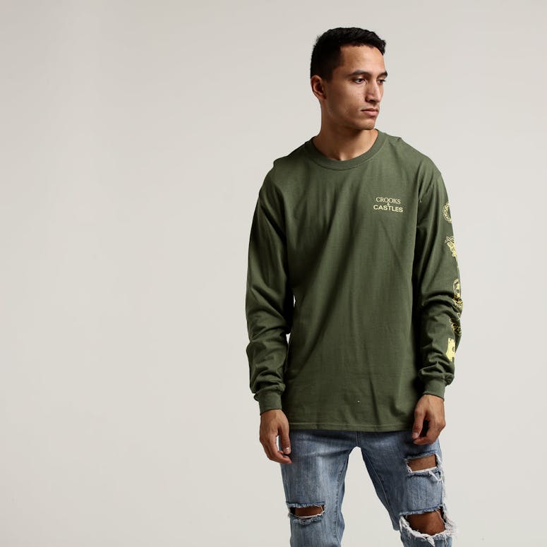 Crooks & Castles Etching Knit LS Tee Khaki Green