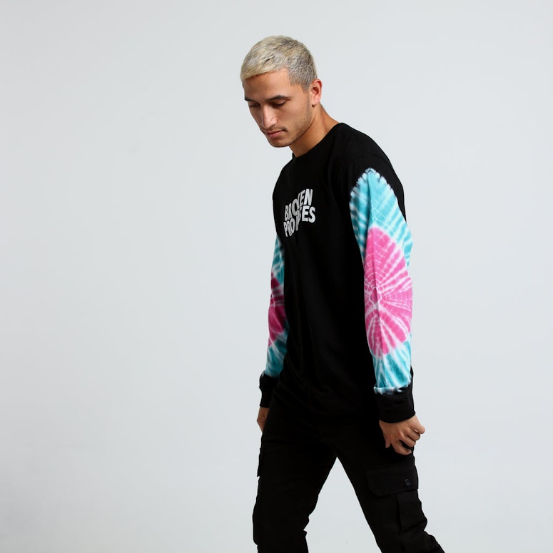 Broken Promises Wave Logo Elbow Dye L/S Tee Black/Teal/Purple