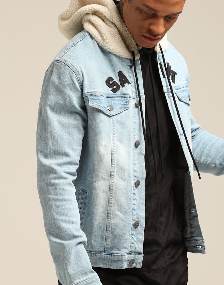 Saint Morta Sherpa Hooded Denim jacket Light Blue