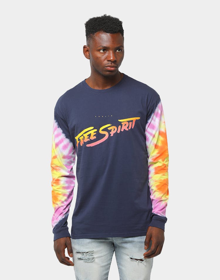 Khalid Merch Free Spirit Tie Dye LS Tee Navy/Multi-Coloured