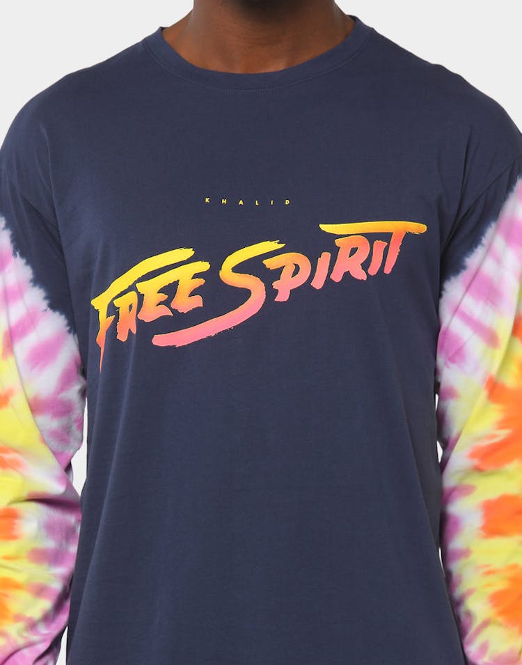 Khalid Merch Free Spirit Tie Dye LS Tee Navy/Multi-Coloured