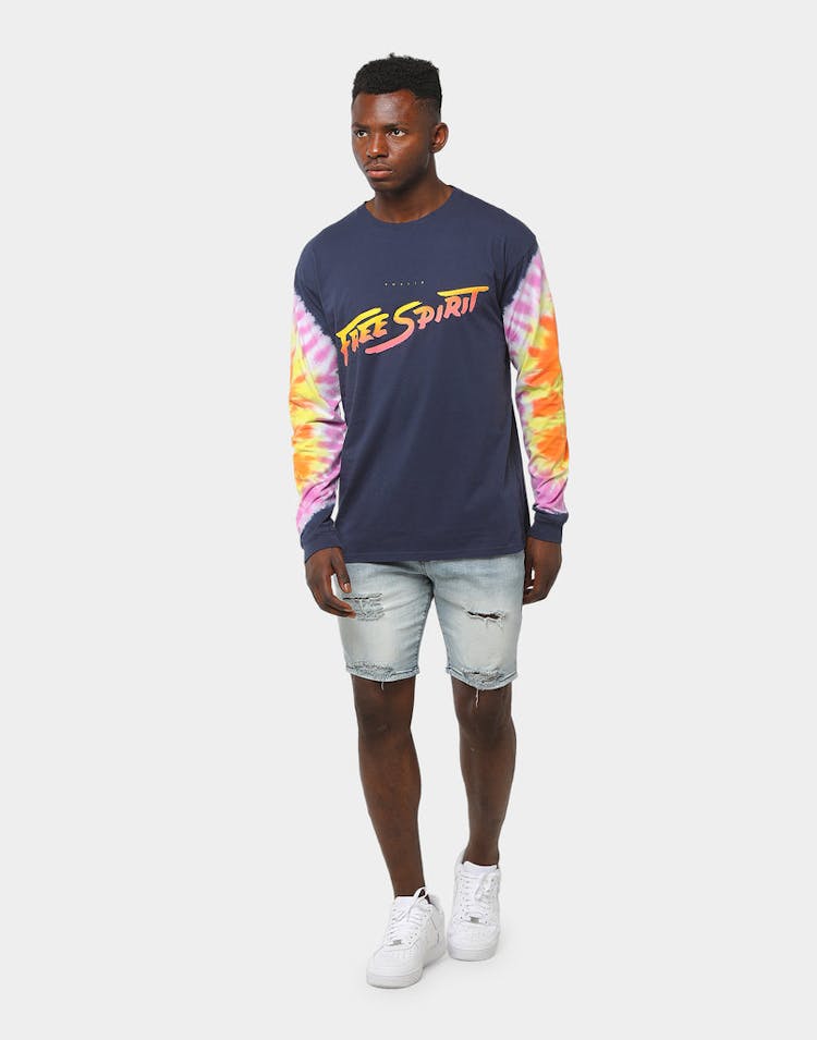 Khalid Merch Free Spirit Tie Dye LS Tee Navy/Multi-Coloured