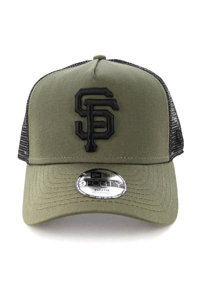 New Era Youth San Francisco Giants 9FORTY A-Frame Trucker Snapback Olive/Black