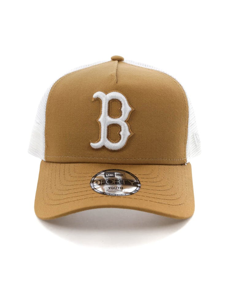 New Era Youth Boston Red Sox 9FORTY A-Frame Trucker Snapback Wheat/White