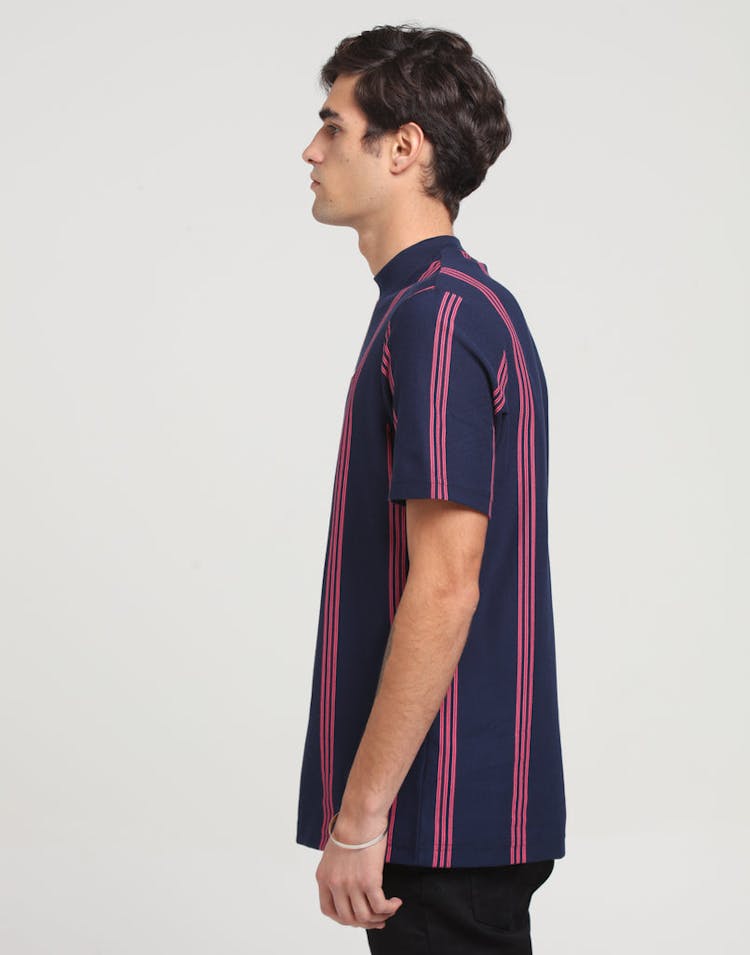 Adidas Stand Collar Stripe Tee Indigo