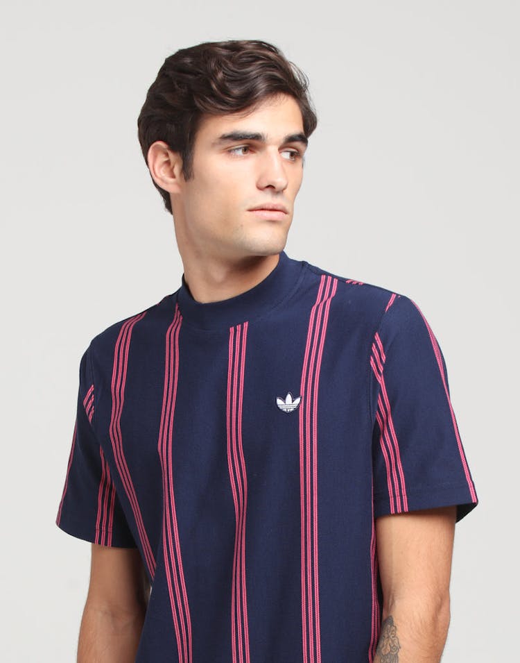 Adidas Stand Collar Stripe Tee Indigo