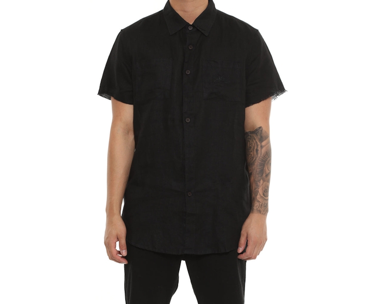 Saint Morta Martyr Linen Short Sleeve Button Up Black