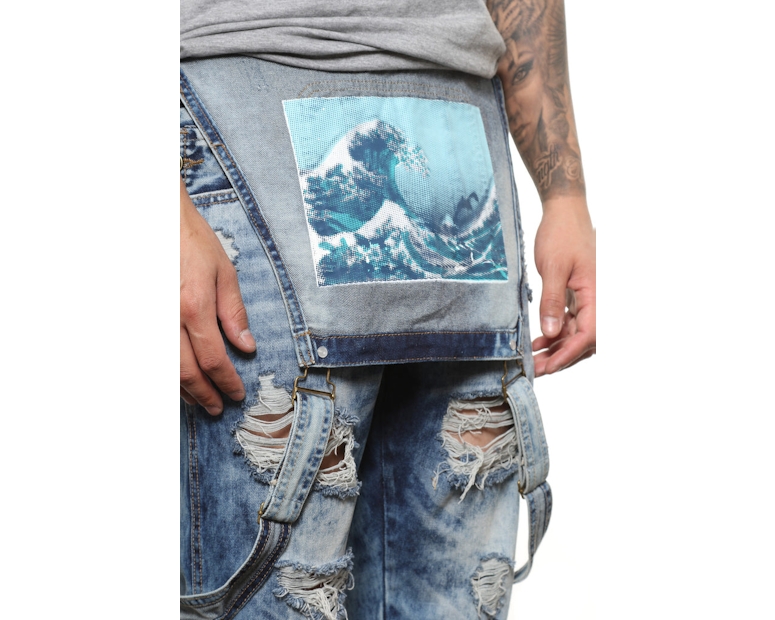 Pink Dolphin Rawedge Cuffed Overall Shorts Indigo