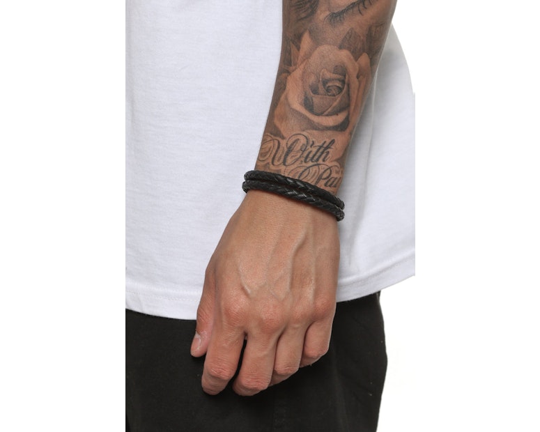 Saint Morta Braided Dual Leather Bracelet Black