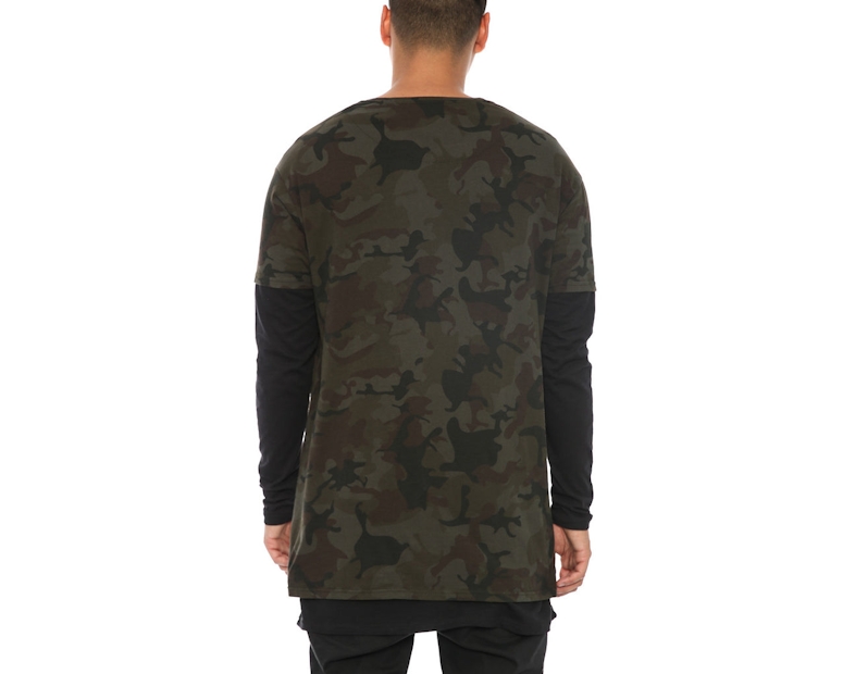 Sik Silk Double Layered Ripped Long Sleeve Tee Camo/Black