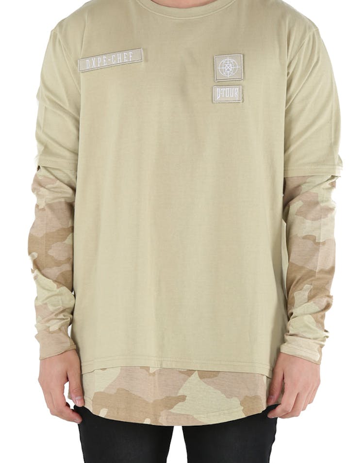DXPE Chef Oversized Layered Camo Long Sleeve Tee Sand