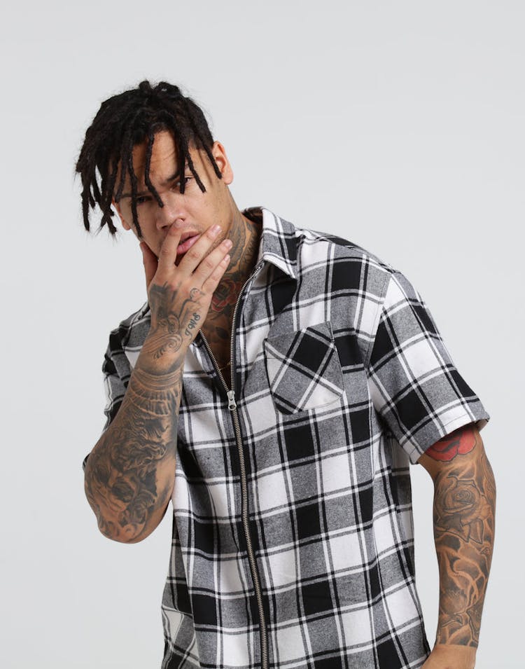 New Slaves ZIP Tartan SS Flannel Shirt White/Black