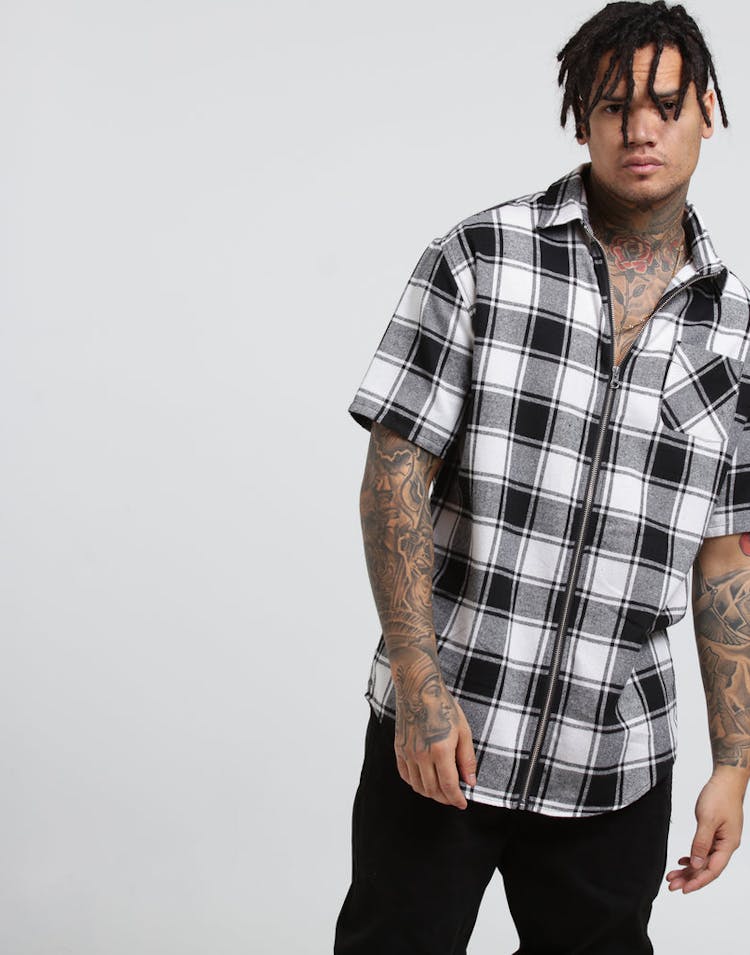New Slaves ZIP Tartan SS Flannel Shirt White/Black