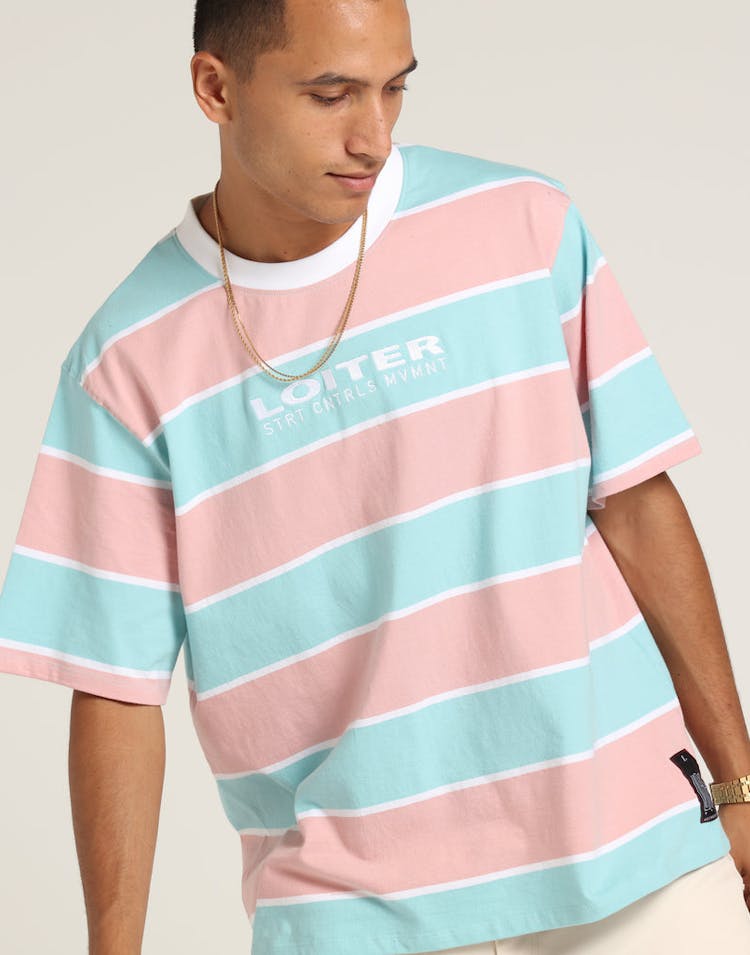 Loiter NYC Thick Stripe Tee Pastel Blue/Pin