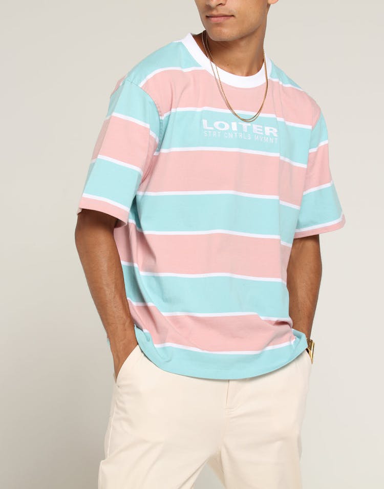 Loiter NYC Thick Stripe Tee Pastel Blue/Pin