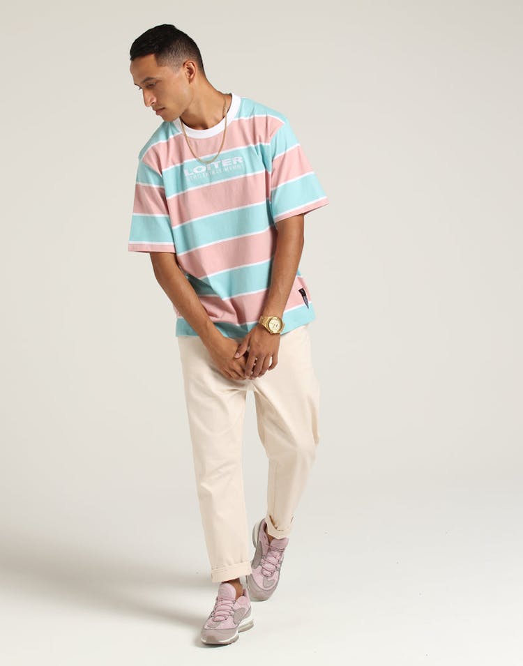 Loiter NYC Thick Stripe Tee Pastel Blue/Pin