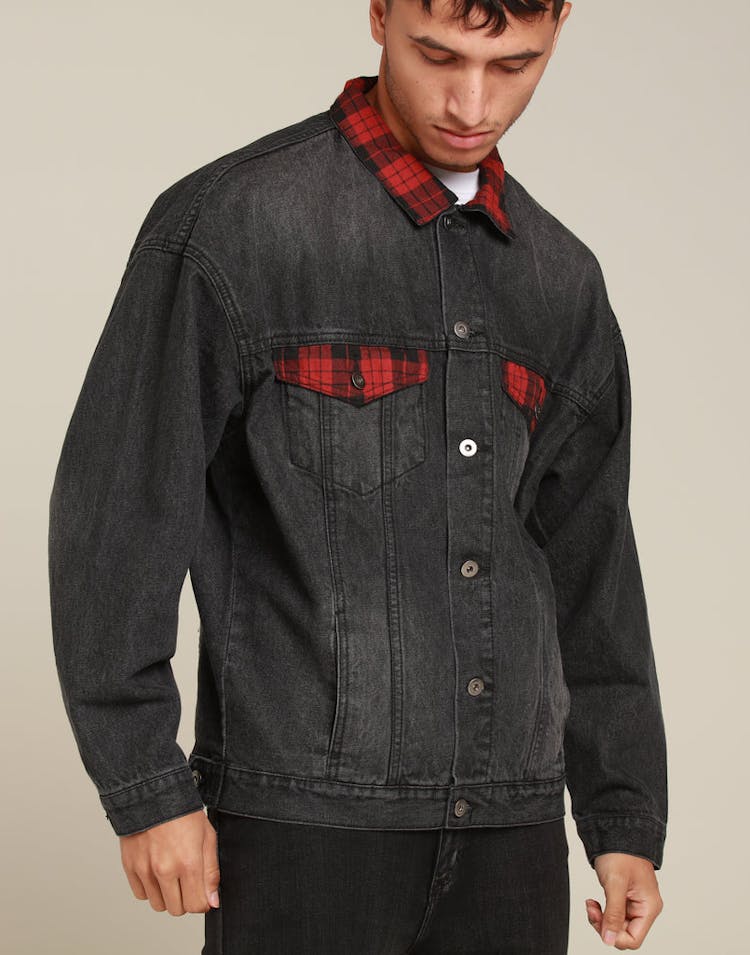 New Slaves Tartan Denim Jacket Black