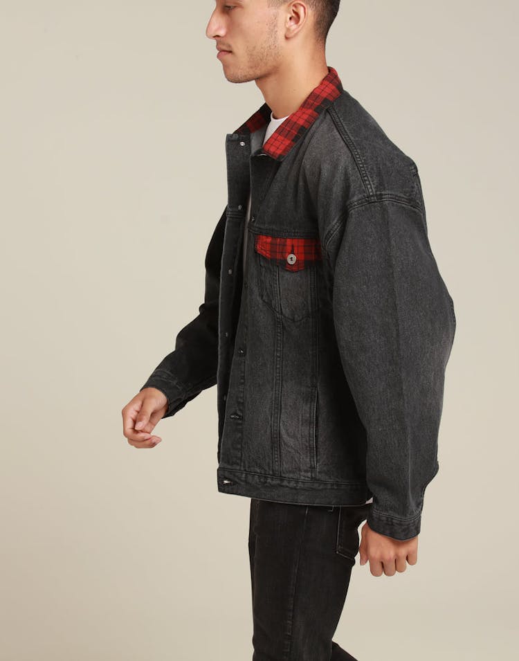 New Slaves Tartan Denim Jacket Black