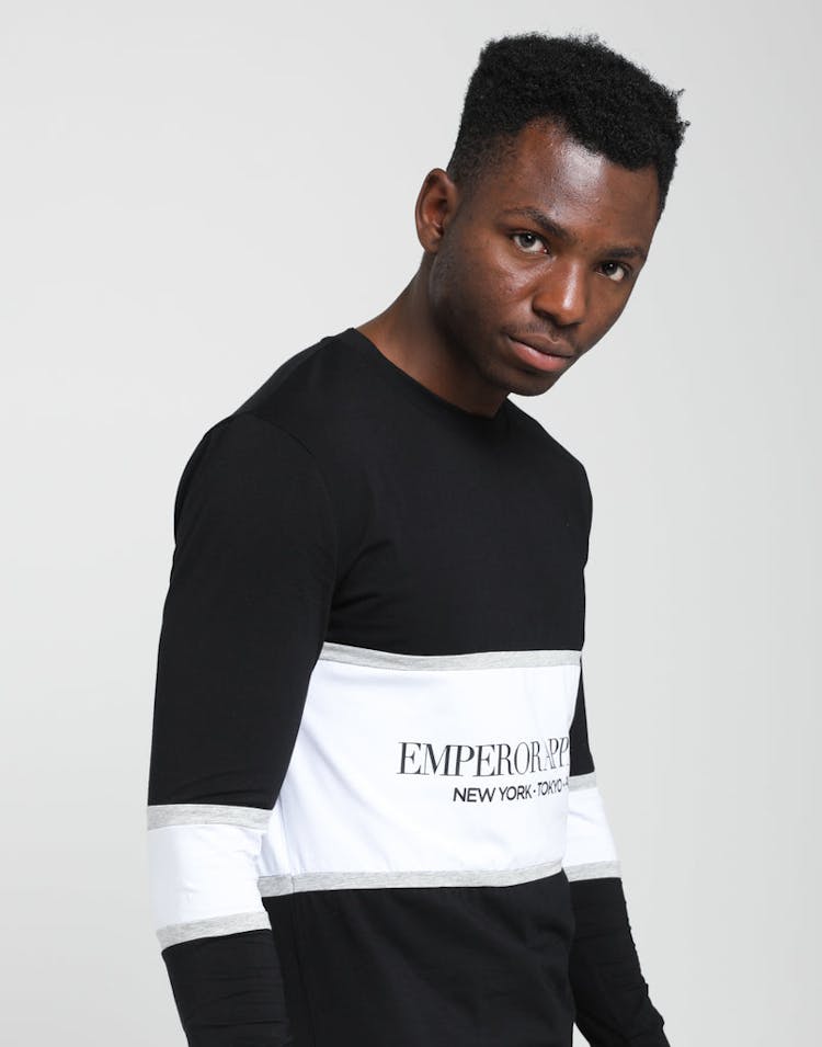 EMPEROR APPAREL TIMES LS T-SHIRT BLACK/WHITE/BLACK