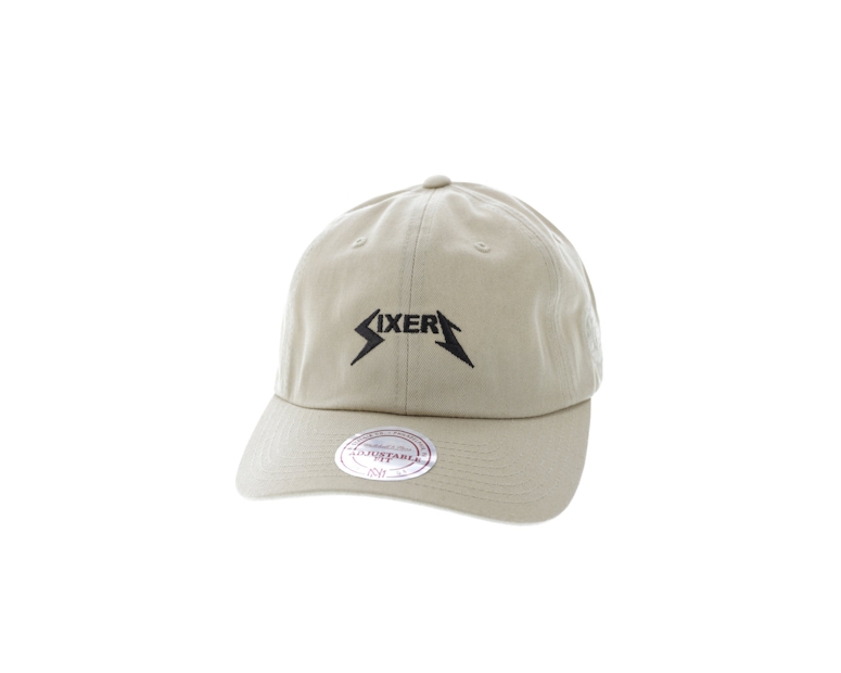 Mitchell & Ness 76ers Rock Font Dad Hat Khaki
