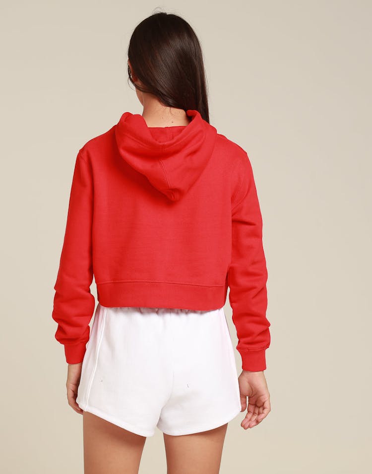 Calvin Klein Women's Institutional Curved Logo Crop Hood Red/White