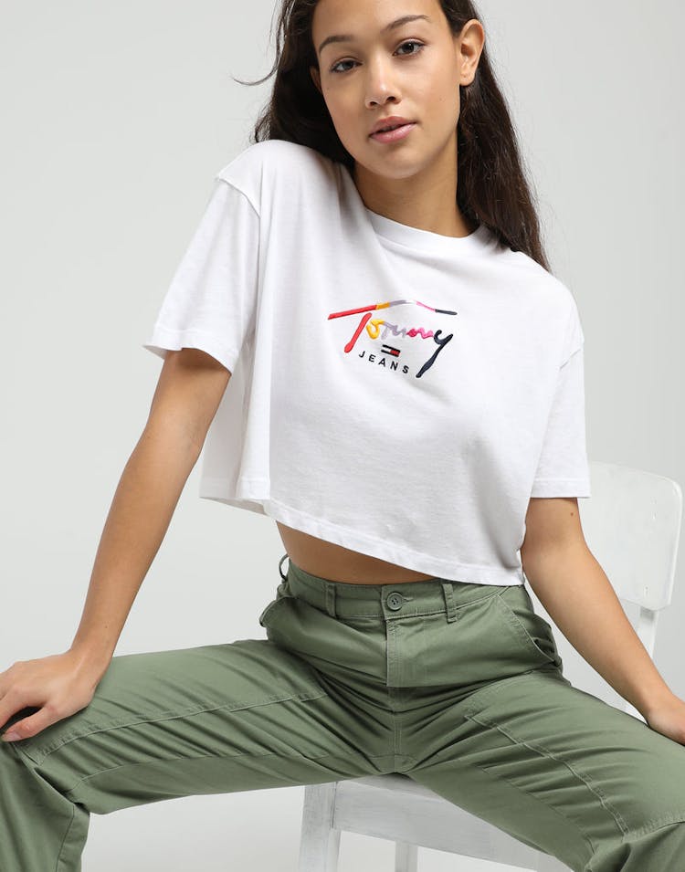 Tommy Jeans Women's TJW Cropped Tommy Script Tee Classic White