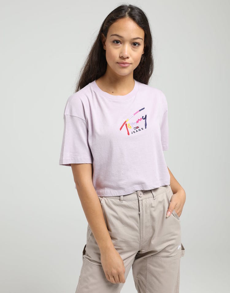 Tommy Jeans Women's TJW Cropped Tommy Script Tee Classic Lilac