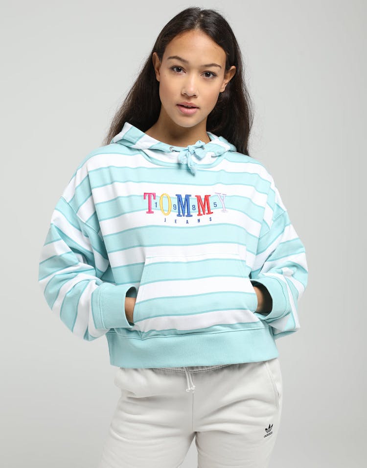 TOMMY JEANS WOMEN'S STRIPE GRAPHIC HOODIE BLUE/WHITE