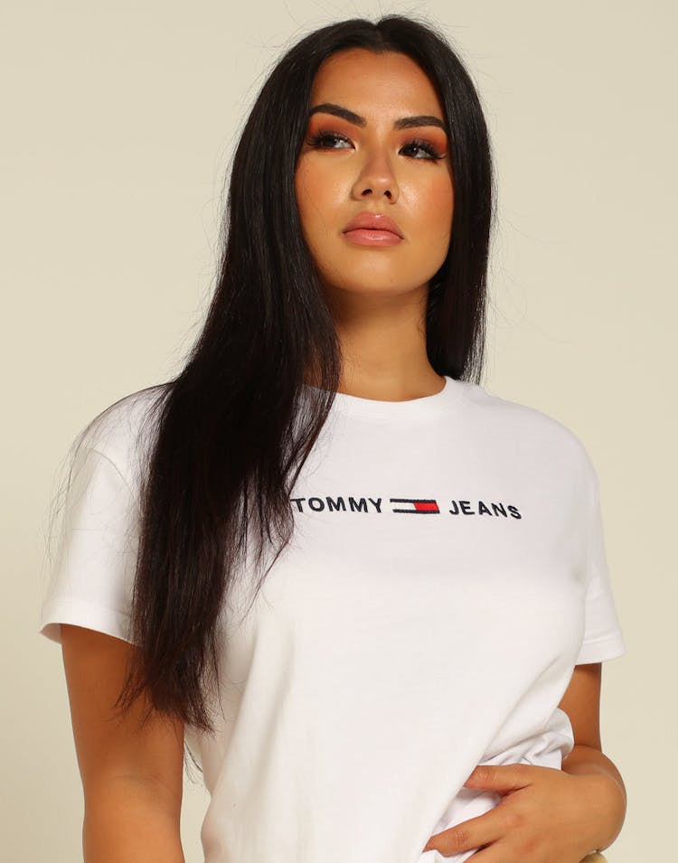 Tommy Jeans Women's Clean Linear Logo Tee Classic White