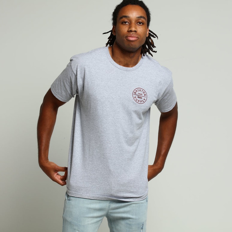 Brixton Oath SS Standard Tee Heather Grey/Burgundy