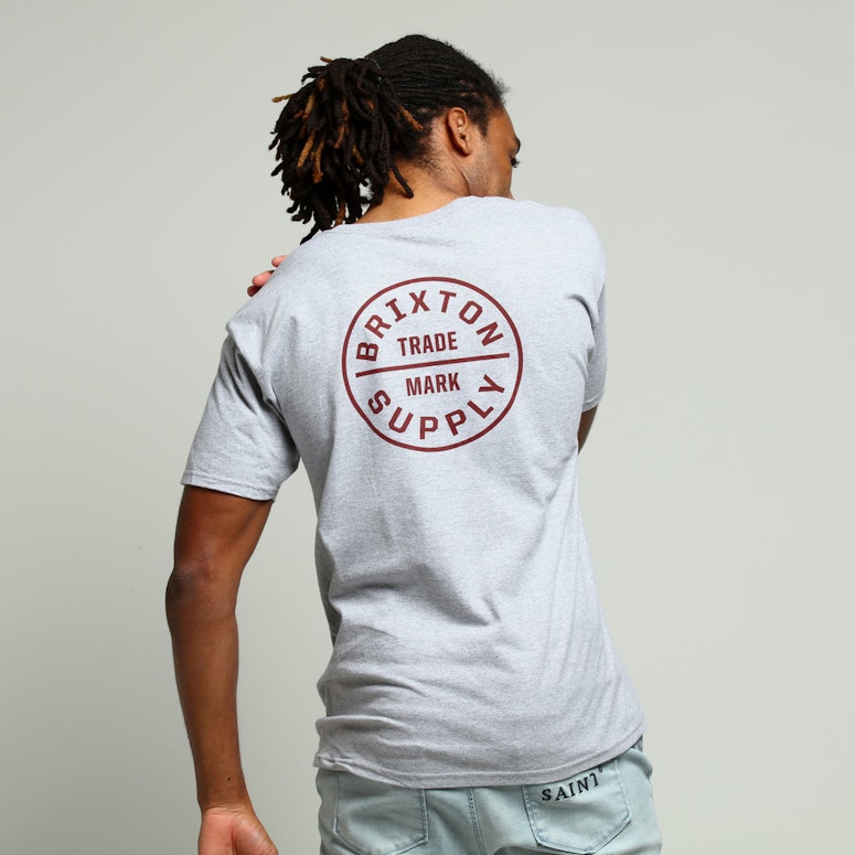 Brixton Oath SS Standard Tee Heather Grey/Burgundy