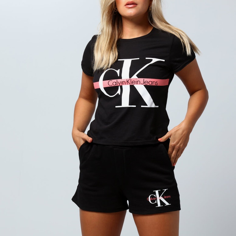 Calvin Klein Women's Monogram Logo SS Solid Black