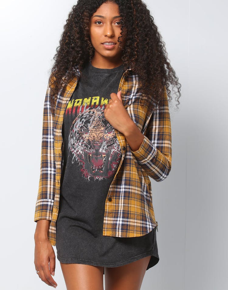 Nana Judy Women's Kylie Boyfriend Flannel Shirt Yellow Plaid