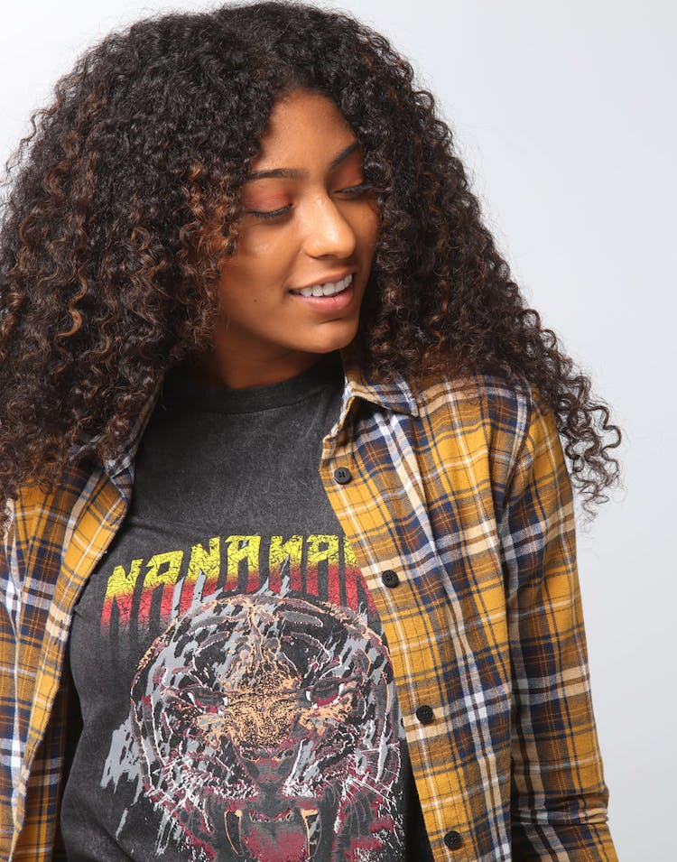 Nana Judy Women's Kylie Boyfriend Flannel Shirt Yellow Plaid