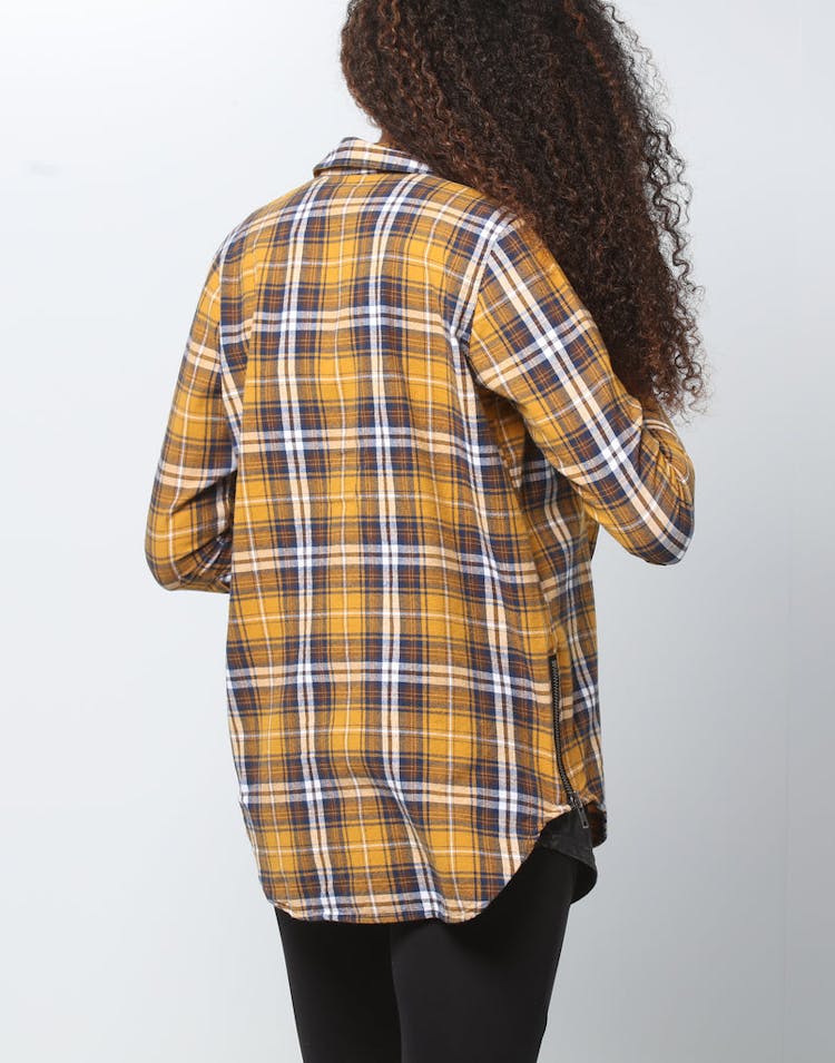 Nana Judy Women's Kylie Boyfriend Flannel Shirt Yellow Plaid