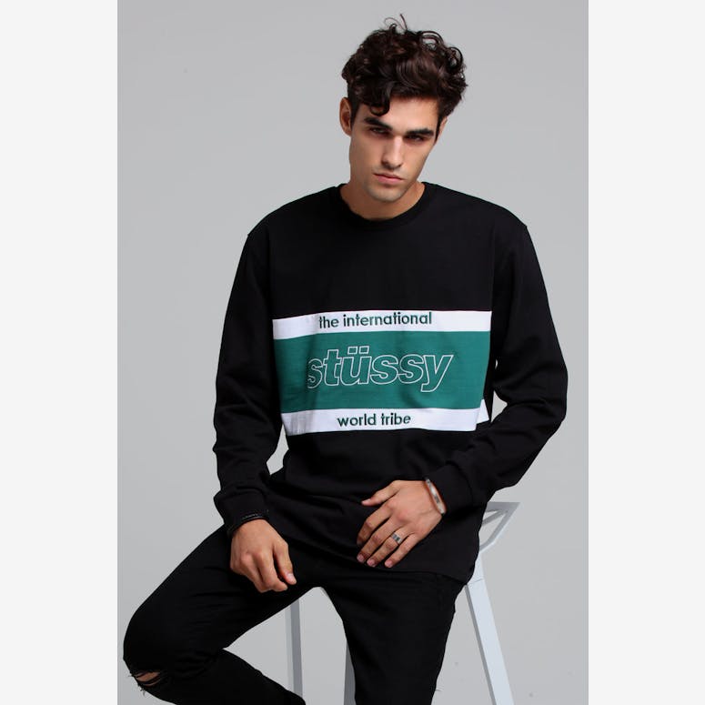 STUSSY WORLD TRIBE RUGBY LS TEE BLACK