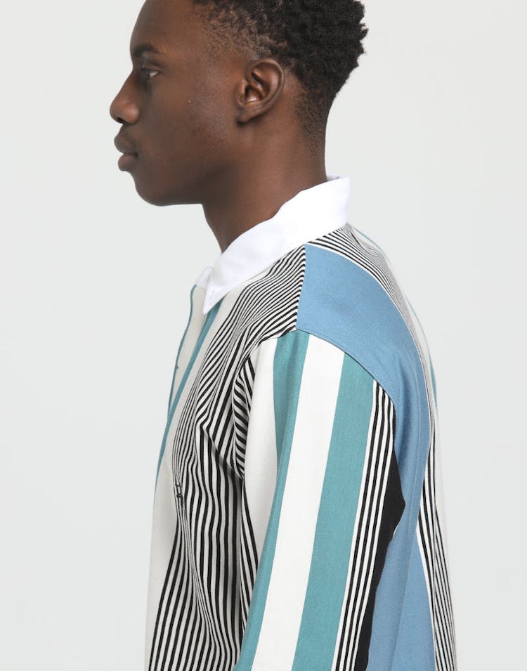 Stussy Graffiti Vert YD Stripe Rugby Shirt Blue