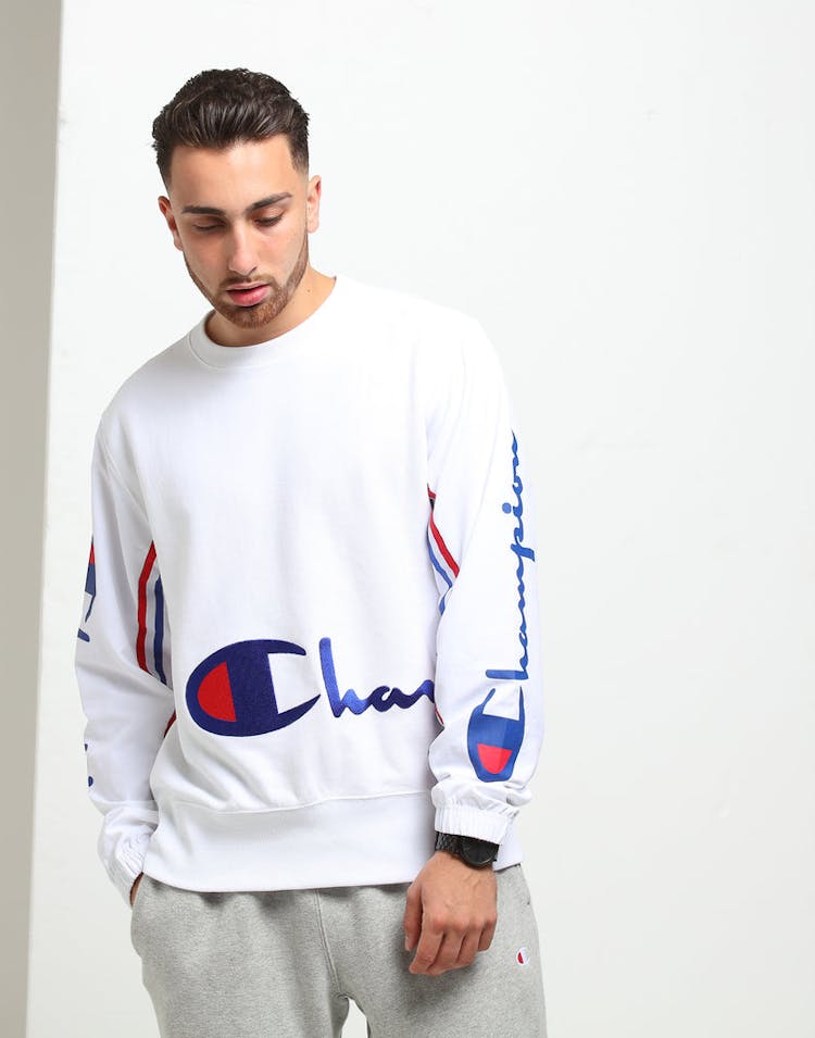 Champion Reverse Weave Crew with Crinkle LS White