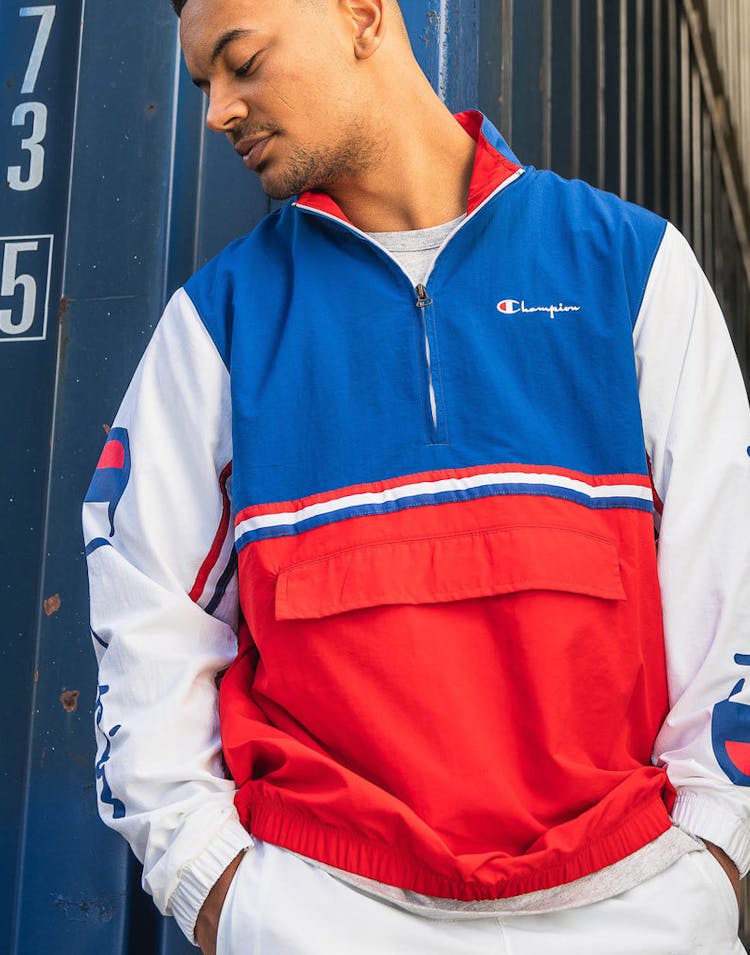 Champion Quarter Zip Light Weight Jacket Red/Blue/White