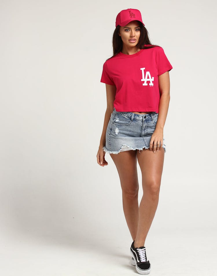 Majestic Athletic Women's Los Angeles Dodgers Camila Cropped Tee Dark Pink