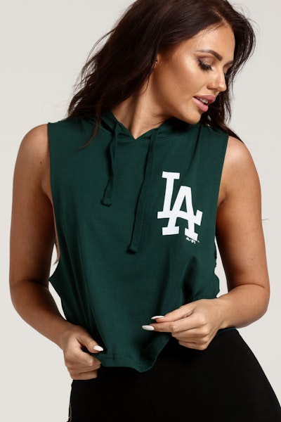 Majestic Athletic Women's Los Angeles Dodgers Leana Hooded Muscle Teal