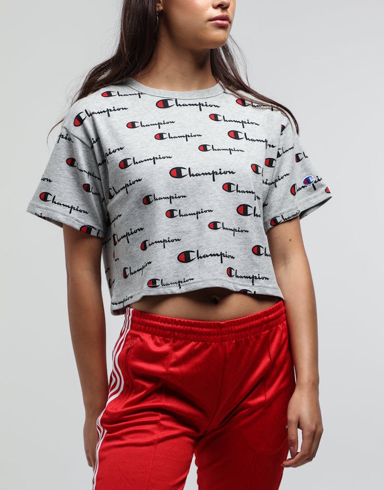Champion Women's Cropped Print Tee Oxford Grey Heather/Script