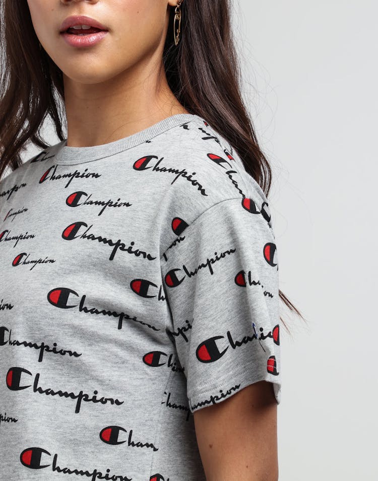 Champion Women's Cropped Print Tee Oxford Grey Heather/Script