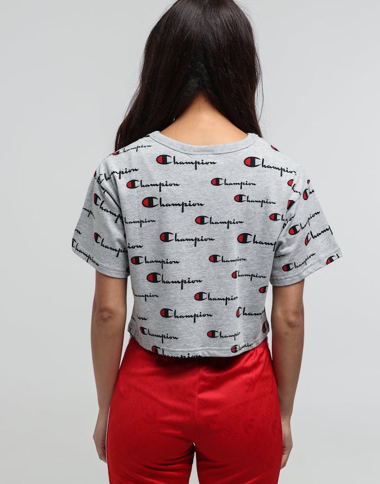 Champion Women's Cropped Print Tee Oxford Grey Heather/Script