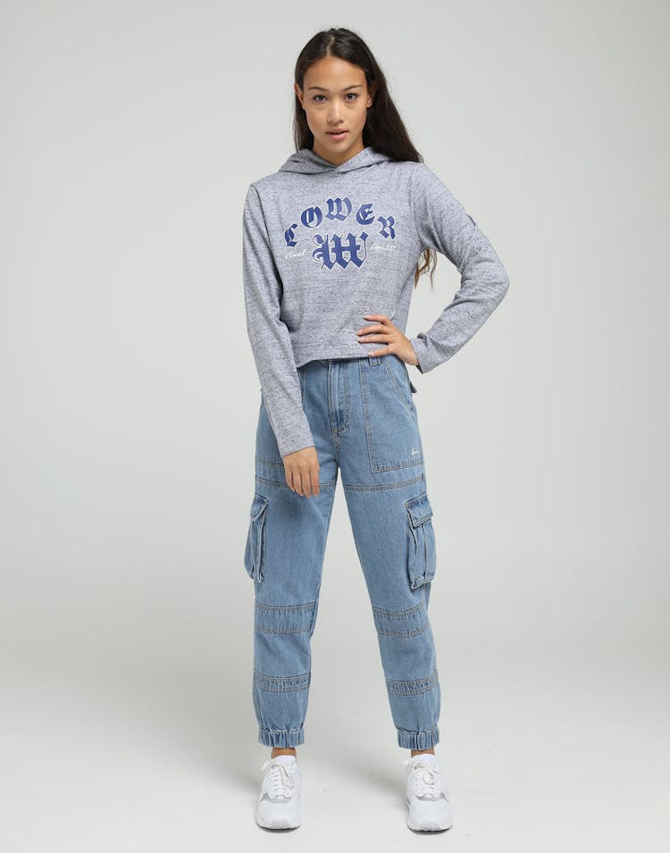 Lower Women's Crop Hooded LS Tee Brittle Silver Marle