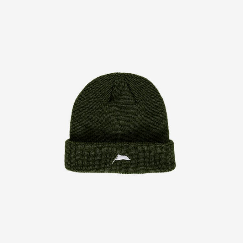 Flagged Ribbed Beanie Khaki Green
